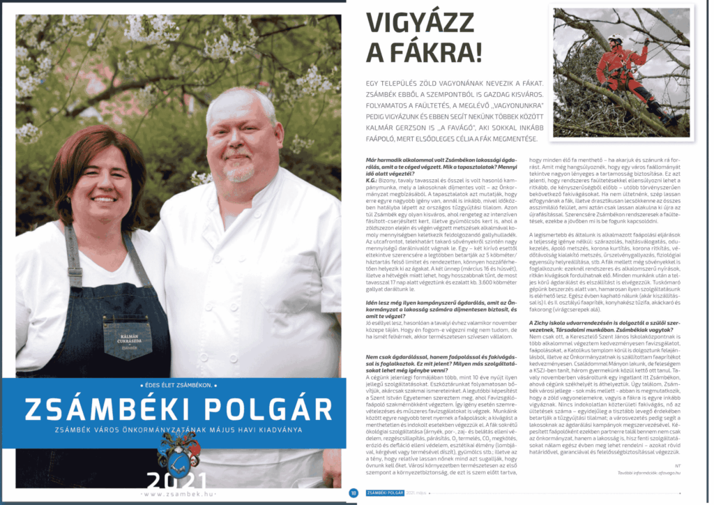Cikk a Zsámbéki Polgárok havilapban a faápolásról és favizsgálatról